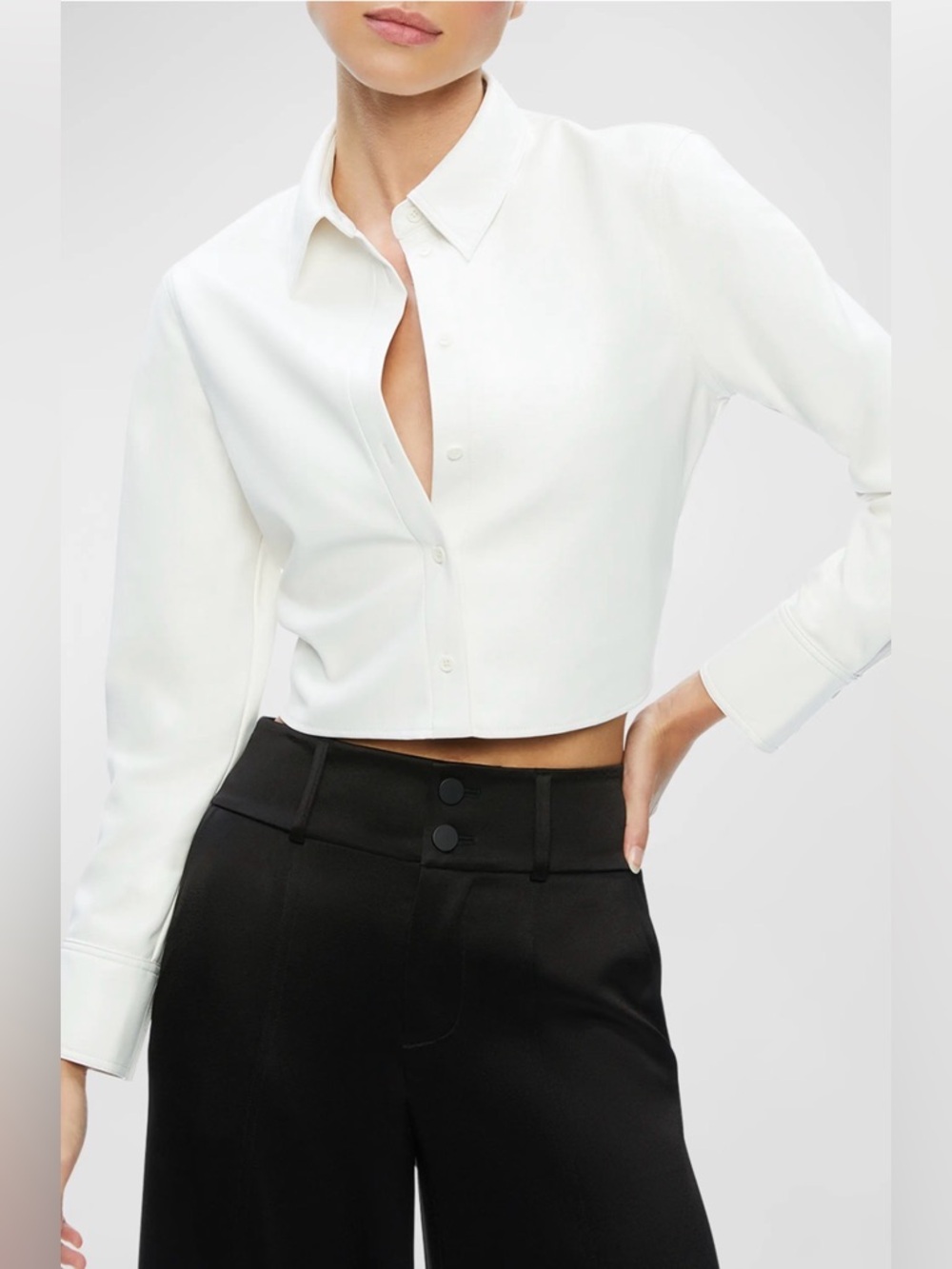 Alice + Olivia Leon Crop Faux Leather Shirt - Picture 2 of 12